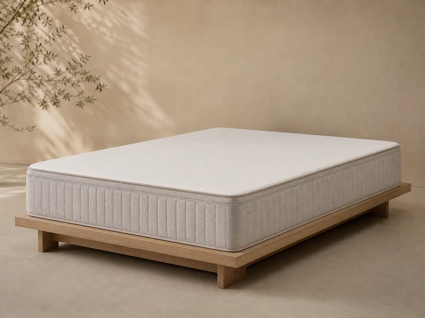 Lethe mattress in a warm neutral bedroom